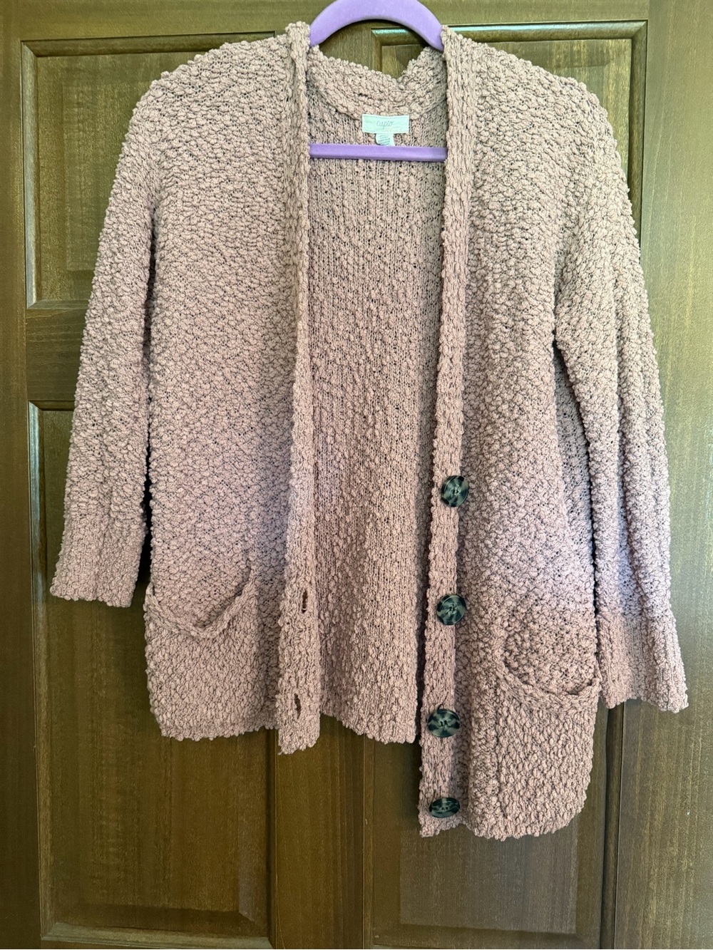 Cupio Popcorn Knit Cardigan in Blush Taupe
